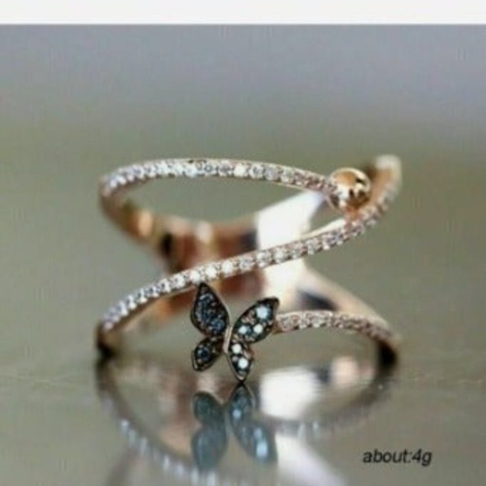Romantic Rose Gold Butterfly Twist Ring - Picture 2 of 2